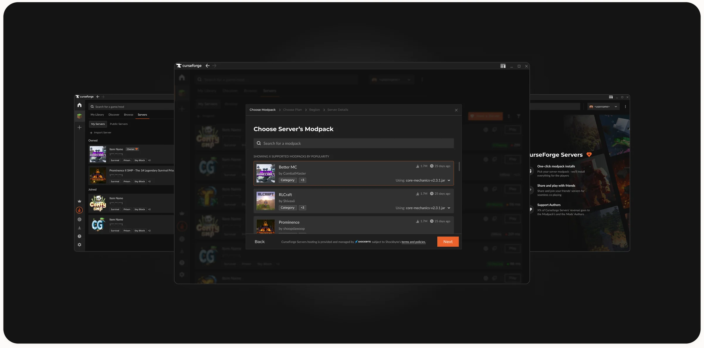 CurseForge app with the Minecraft servers feature