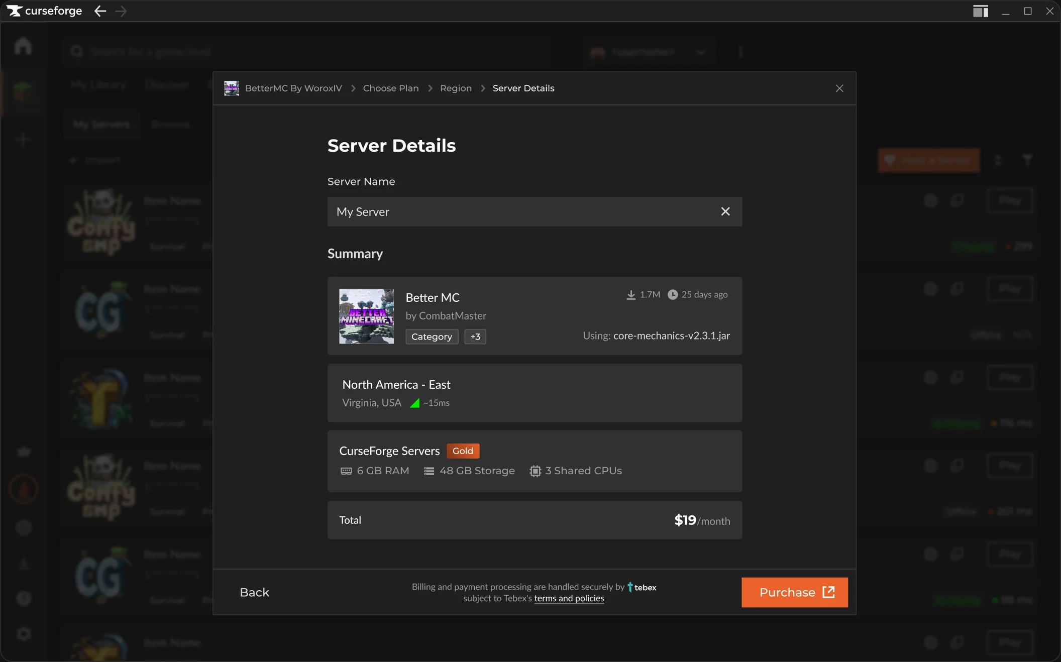 Create server modal, step 4: pre-payment summary