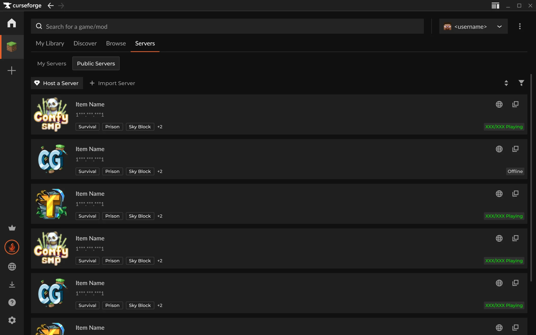 Redesigned public servers tab